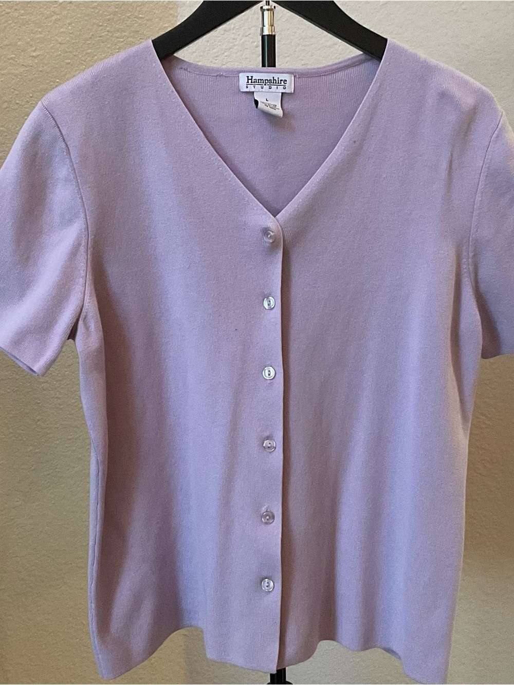 Lavender Short Sleeve Button Front Top